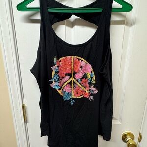Torrid Black Tank Top with Floral Peace Design